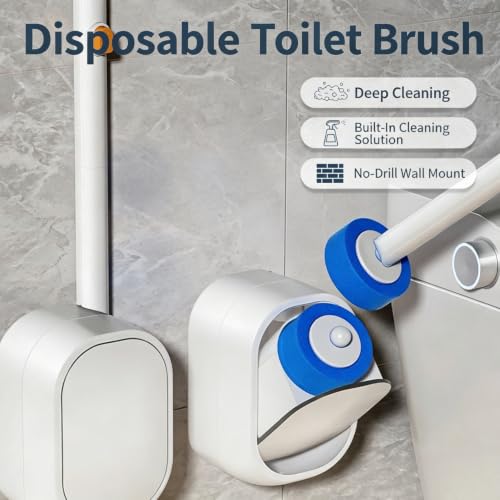 Disposable Toilet Wand Kit with 30 Refills,Wall-Mounted Holder & Storage Caddy,Toilet Brush for Deep Toilet Cleaning, Bathroom Accessories for Home, Dorm & RV(1 Wand+30Refills)