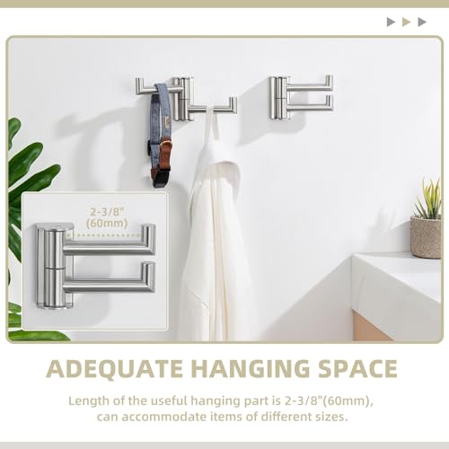 Suyar Brushed Nickel Double Towel Hook, Bathroom Swivel Robe Hook 2 Arms | Foldable Robe Coat Hanger for Kitchen RV Cabinet, SUS304 Stainless Steel Space Saving Towel Holder, Wall Mounted, 2 Pack - color: Brushed Nickel, size: 2 Pack