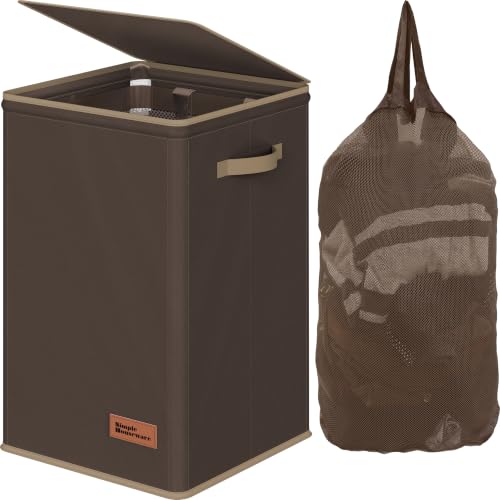 Simple Houseware Foldable Laundry Hamper Basket with Lid and Bag, Brown | Heavy Duty 600D Polyester, Water-Resistant Surface - color: Bronze