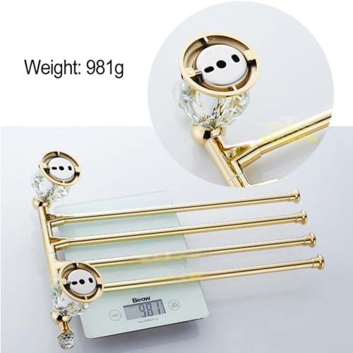 ZHOUXIAO Premium Brass Crystal Swing Out Towel Bar Gold Finish/Towel Racks for Bathroom, Metal Polished Towel Bar Folding Arm Swivel Hanger Bathroom Storage Organizer Wall Mo gold-3bars
