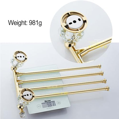 ZHOUXIAO Premium Brass Crystal Swing Out Towel Bar Gold Finish/Towel Racks for Bathroom, Metal Polished Towel Bar Folding Arm Swivel Hanger Bathroom Storage Organizer Wall Mo gold-3bars