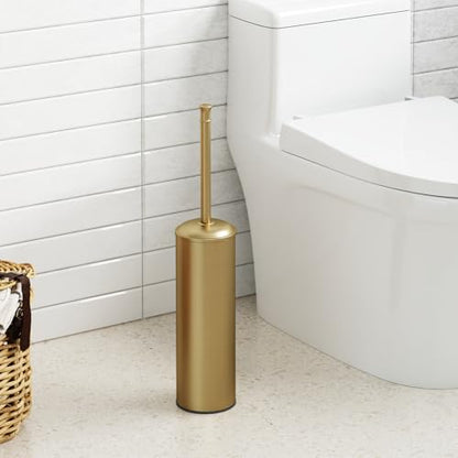 Toilet Brush and Holder, Toilet Cleaner Bowl Set with Two Brush with Extra Long Handle, Durable Bristles Toilet Scrubber and Covered Holder, Drip-Proof Stainless Steel Brushed Gold - color: Brushed Gold