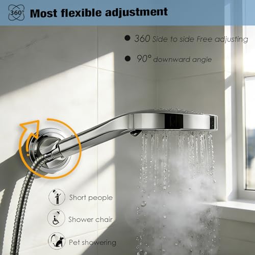 Handheld Shower Head Holder Suction Cup - Relocatable - Wide Angles Adjustable - 90° Downward - Bathroom Wall Mount Shower Wand Holder (Polished Chrome) - color: Polished Chrome
