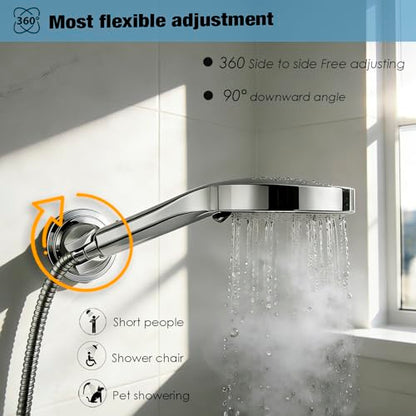 Handheld Shower Head Holder Suction Cup - Relocatable - Wide Angles Adjustable - 90° Downward - Bathroom Wall Mount Shower Wand Holder (Polished Chrome) - color: Polished Chrome