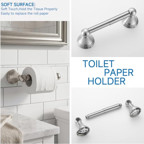 4-Piece Bathroom Hardware Accessories Kit, Zynuhmo Brushed Nickel Towel Bar Set Wall Mounted with 20'' Towel Bar, Towel Ring & Toilet Paper Holder, Robe Hook Set Fixtures for Modern Farmhouse Bathroom - color: Brushed Nickel