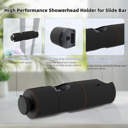 Hibbent Adjustable Shower Head Holder for Slide Bar, Universal 18.5-25mm Handheld Showerhead Bracket, Sprayer Holder with Hanging Design for Bathroom Shower, No Drill Installation, Oil-Rubbed Bronze - style: Oil Rubbed Bronze