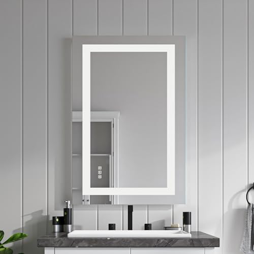 Front Lit LED Bathroom Mirror 24x36, Wall Mounted Lighted Vanity with Dimmable Anti-Fog Smart Memory, Shatter-Proof Glass, Horizontal or Vertical - size: 24"L x 36"W