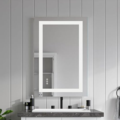 Front Lit LED Bathroom Mirror 24x36, Wall Mounted Lighted Vanity with Dimmable Anti-Fog Smart Memory, Shatter-Proof Glass, Horizontal or Vertical - size: 24"L x 36"W
