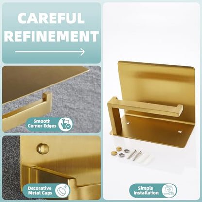 Brushed Dark Gold Toilet Paper Holder with Shelf, Wall Mounted | Rustproof 304 Stainless Steel, Functional Paper Roll and Phone Storage, Fits Bathroom, Restroom, Vanity, Kitchen - color: Brushed Dark Gold, size: Single Rod