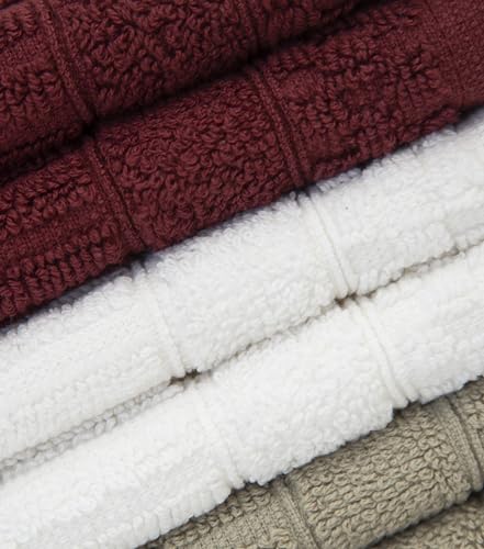 PH Pleasant Home Diamond Wash Cloths Set - 12 Pack (12” x 12”) – 509 GSM - 100% Ring Spun Cotton Wash Cloth - Super Soft and Highly Absorbent Face Towels (Maroon, White & Tan) - color: Maroon, White & Tan, style: Diamond
