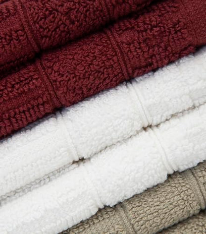 PH Pleasant Home Diamond Wash Cloths Set - 12 Pack (12” x 12”) – 509 GSM - 100% Ring Spun Cotton Wash Cloth - Super Soft and Highly Absorbent Face Towels (Maroon, White & Tan) - color: Maroon, White & Tan, style: Diamond