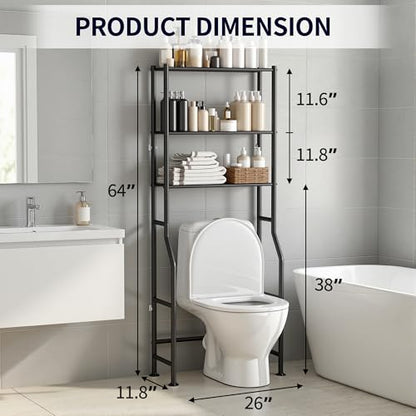 3-Tier Over The Toilet Storage, Freestanding Metal Bathroom Shelves, Space Saver Above The Over Toilet Storage Shelf for Bathroom (Black) - color: Black