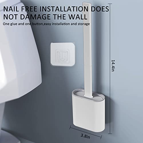 Toilet Brush with Holder, Flexible Rim Cleaner, Wall Mounted | PP Silicone Material, Compact Size, Flat Bendable Head Brush with Ventilation Slots Base, Ideal for Toilet, Sink, Tub