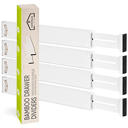 Bamboo Drawer Dividers, Adjustable & Expandable, 4 Pack, White, Kitchen, Bathroom & Office Drawer Organizer (4pk)
