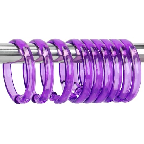 Purple Shower Curtain Hooks - 12 Pcs Circular Plastic Shower Curtain Rings for Bathroom - O Shaped Transparent Purple Shower Hooks Rings for Shower Curtain Rod - color: Transparent Purple