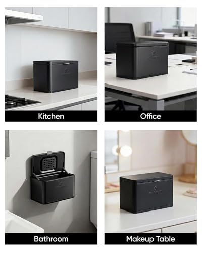 Kitchen Mini Compost Bin, 4L/1G Small Trash Can with Lid, Slim Stainless Steel Hanging Garbage Bin for Kitchen, Bathroom, Bedroom, Office, Wall Mounted Compost Bin with Inner Bucket, Black - size: 4L-Black
