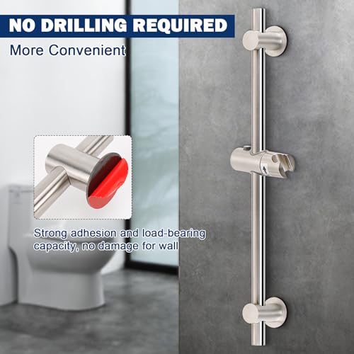 NearMoon Shower Slide Bar with Height/Angle Adjustable Handheld Shower Holder, Bathroom SUS 304 Stainless Steel Shower Head Holder for Bath (Adhesive, Brushed Nickel) - color: Brushed Nickel, style: Adhesive