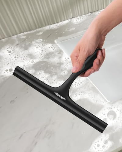 Shower Squeegee for Glass Doors 10 Inch, Black Bathroom Squeegee with Hook | Rust-Proof, Streak Free, All-Purpose Window Squeegee for Shower Glass, Tile Walls, Car, Ergonomic Grip, Silicone Squeegees - color: All Black