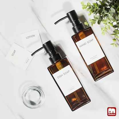 GMISUN Amber Glass Soap Dispenser, 2 Pack Hand Soap Dispenser Bathroom, 12 fl oz/350ml Dish Dispenser Set for Kitchen, Glass Liquid Dispenser with Stainless Steel Pump, Brown Soap Dispensers Bottle - color: Amber Bottle + Black Pump
