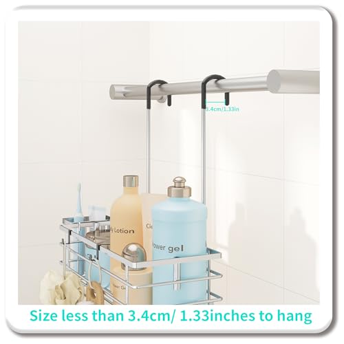 HapiRm Hanging Shower Caddy Organizer - No Drilling Shower Shelves with Hooks and Toothbrush Holder, Rustproof 304 Stainless Steel Bathroom Organizer - Silver - color: Silver