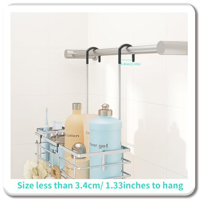 HapiRm Hanging Shower Caddy Organizer - No Drilling Shower Shelves with Hooks and Toothbrush Holder, Rustproof 304 Stainless Steel Bathroom Organizer - Silver - color: Silver