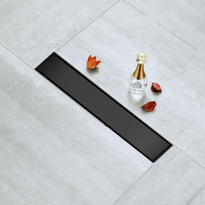Linear Shower Drain 12 Inch Black Rectangular Floor Drain with 2-in-1 Tile Insert Cover, Bathroom Stainless Steel Drains Easy Installing and Cleaning (CUPC Certified)