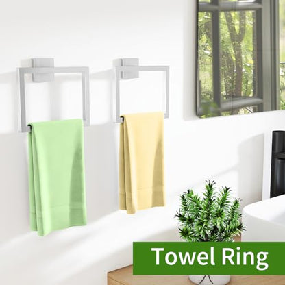 FLE Hand Towel Ring, Towel Rings for Bathroom Wall, 2 Pack, Brush Nickel | Screw Mount Hardware, Stainless Steel Towel Hanger, Modern Square Hardware - color: Brushed Nickel