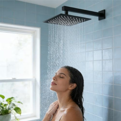 Midanya Square Rain Shower Head,High Pressure,Matte Black 12 Inch | 360°Swivel,Ceiling or Wall Mount,Waterfall Full Body Coverage,Bathroom Remodel,Stainless Steel Large Rainfall Shower Head - color: Black, size: 12 Inch
