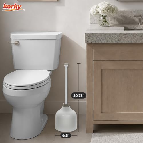 Korky White Toilet Plunger and Holder – Fast Clog Removal - Made in USA - color: White