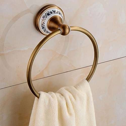 Towel Ring Antique Brass Hanger Hand Towel Holder for Bathroom Kitchen Accessories Wall Mounted,Porcelain Design - color: Towel Ring
