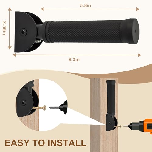 Flip Up Grab Bar for Seniors, 8.3-Inch Wall-Mount Handle, Black | 90° Magnetic Flip-Up Design, Steel Frame, Textured Rubber Grip, Supports Up to 300 lbs, for Doorways, Steps and Bathrooms