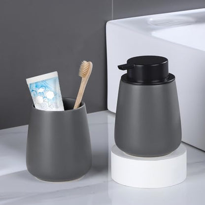 12Oz Hand Soap Dispenser - 2 Pack Ceramic Liquid Soap Dispenser Set | Lotion Dispenser with Easy-to-Press Pump, Reusable and Refillable Mordern Dish Soap Dispenser for Bathroom & Kitchen, Grey - color: Grey Liquid Dispenser