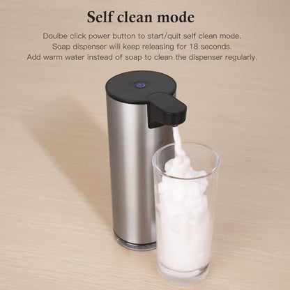 Automatic Soap Dispenser, Rechargeable Stainless Steel Foaming Soap Dispenser Touchless for Bathroom Auto Hand Soap Pump for Kitchen, Xmas Gift,9oz - color: Silver-black