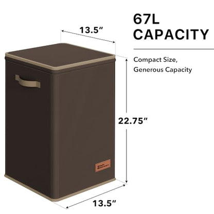 Simple Houseware Foldable Laundry Hamper Basket with Lid and Bag, Brown | Heavy Duty 600D Polyester, Water-Resistant Surface - color: Bronze