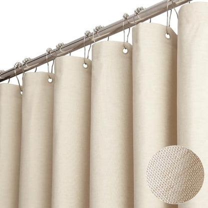 Narrow Linen Textured Waterproof Shower Curtain, 54x72, Beige/Cream | Small Size, 230GSM Polyester, Heavy Duty Fabric, Weighted Hem, 10 Plastic Hooks, Modern Luxury Hotel Style, Machine Washable - color: A - Cream, size: 54"W x 72"L (Pack of 1)