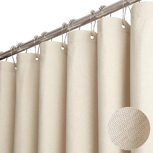 54x78 Linen Textured Waterproof Fabric Shower Curtain, Beige/Cream | Narrow Long Size, 230GSM Polyester, Heavy Duty Cloth, Weighted Hem, 10 Hooks, Modern Luxury Hotel Style, Machine Washable - color: A - Cream, size: 54"W x 78"L (Pack of 1)