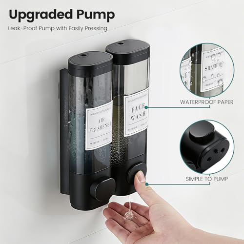 Wall Mounted Shower Soap Dispenser 2 Chamber No Drill Shampoo Dispenser | Shower Dispenser for Bathroom Hotel Leak-Proof Pumps ,Large Capacity ,Black - color: 2black
