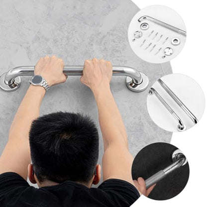 Veemoon Stainless Steel 40cm Non-Slip Grab Bar for Bathtub and Shower, Knurled Safety Handrail with Peened Texture, Bathroom Support Rail for Elderly and Disabled Users