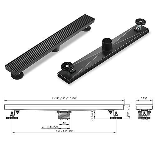 Linear Shower Drain 36 Inch, 304 Stainless Steel Black Rectangular Shower Drain, 51L/Min Fast Drainage Floor Linear Drain, US Standard CUPC Certified, Matte Black, SD-108-36B - color: Matte Black, size: 36 Inch