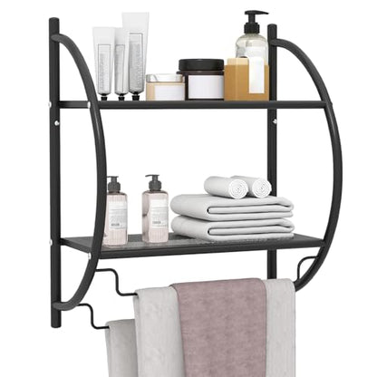 Tangkula 2-Tier Chrome Bathroom Shelf, Modern Wall-Mounted, 18" W x 10" D x 22" H, Towel Rails & Tiered Shelves, Rustproof, Heavy Duty (Black) - color: Black