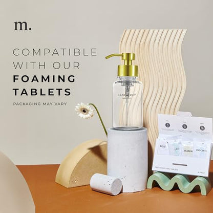 MaisoNovo Glass Foaming Hand Soap Dispenser 14 Oz | Gold Foaming Soap Dispenser Clear Bottle Gold Pump x 1 w/Labels