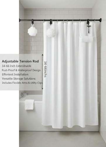 Shower Curtain Rod 32-66 Inches Never Rust Stainless Steel Thickened Spring Tension Spliceable Non-Slip No Drilling for Bathroom Window - color: Black, size: 32"- 66"