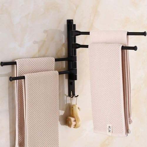 Towel Rails Space Aluminum Towel Rack, Wall Mounted Towel Rack Swivel Bars with Hooks Bathroom Rotating Towel Bar Towel Holder (Color : Black, Size : 2 Arms) - size: 2 Arms