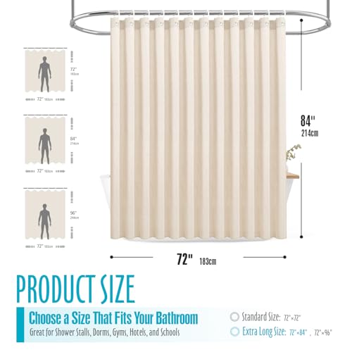 Ga-Geetopia Extra Long Linen Textured Shower Curtain Set with Hooks, Beige Boho Farmhouse Bath Shower Curtains for Bathroom Neutral Cloth, Hotel Luxury, Weighted, 72W x 84L, Cream - color: Linen | With Hooks, size: 72"W x 84"L (Pack of 1)
