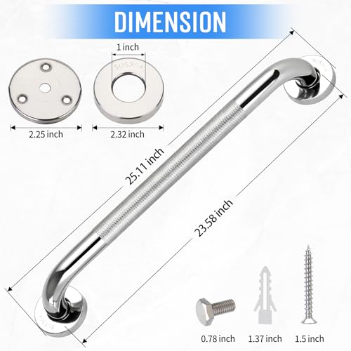 2 PCS Shower Grab Bars for Seniors 24 Inch Bathroom Safety Shower Handle | Stainless Steel Bathroom Balance Bar, Anti Slip Hand Rail Support, Assist Bath Handrails for Handicap, Elderly, Pregnant - size: 2 PCS-24IN