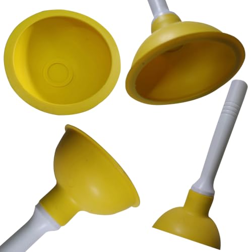 NewFerU Drain Plunger, Small 4-Inch Sink Clog Remover, Mini Hand Unclogger | Rubber Cup Plumber Helper, Force Tiny Compact Tool with 9 inch Short Handle for Kitchen Bathroom, Toilet, Shower, Bath Tub - color: Yellow