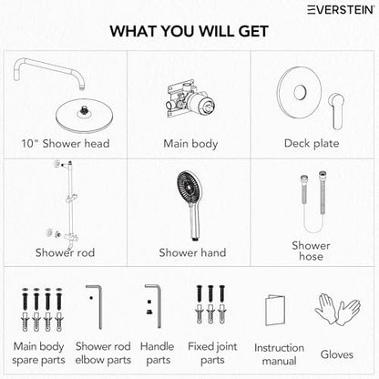10 Inch High Pressure Rainfall Shower System with Slide Bar, Wall Mount Bathroom Round Shower Faucet Set with Valve, Matte Black - color: Black