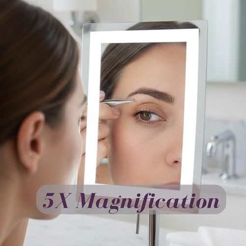 JERDON Lighted Makeup Mirror with 5X Magnification - Chrome - JRT910CL | 6.5" x 9" Rectangular Frame, LED Lighting, 17" Tall - color: Chrome
