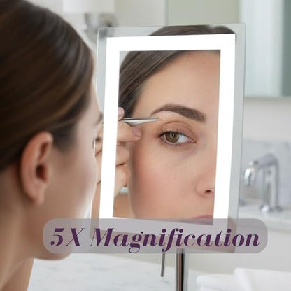 JERDON Lighted Makeup Mirror with 5X Magnification - Chrome - JRT910CL | 6.5" x 9" Rectangular Frame, LED Lighting, 17" Tall - color: Chrome