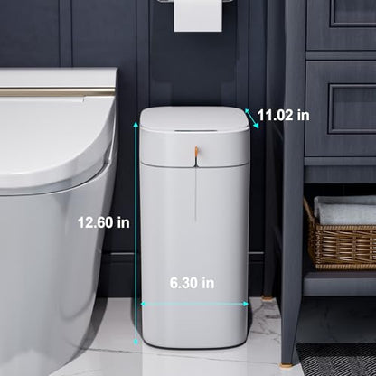 CTIME 3.5 Gallons Smart Automatic Sensor Rechargeable Trash Can with Lid | Non-contact automatic sensing, automatic bagging, pet-proof, slim and waterproof,for bathrooms, offices, kitchens, bedrooms.